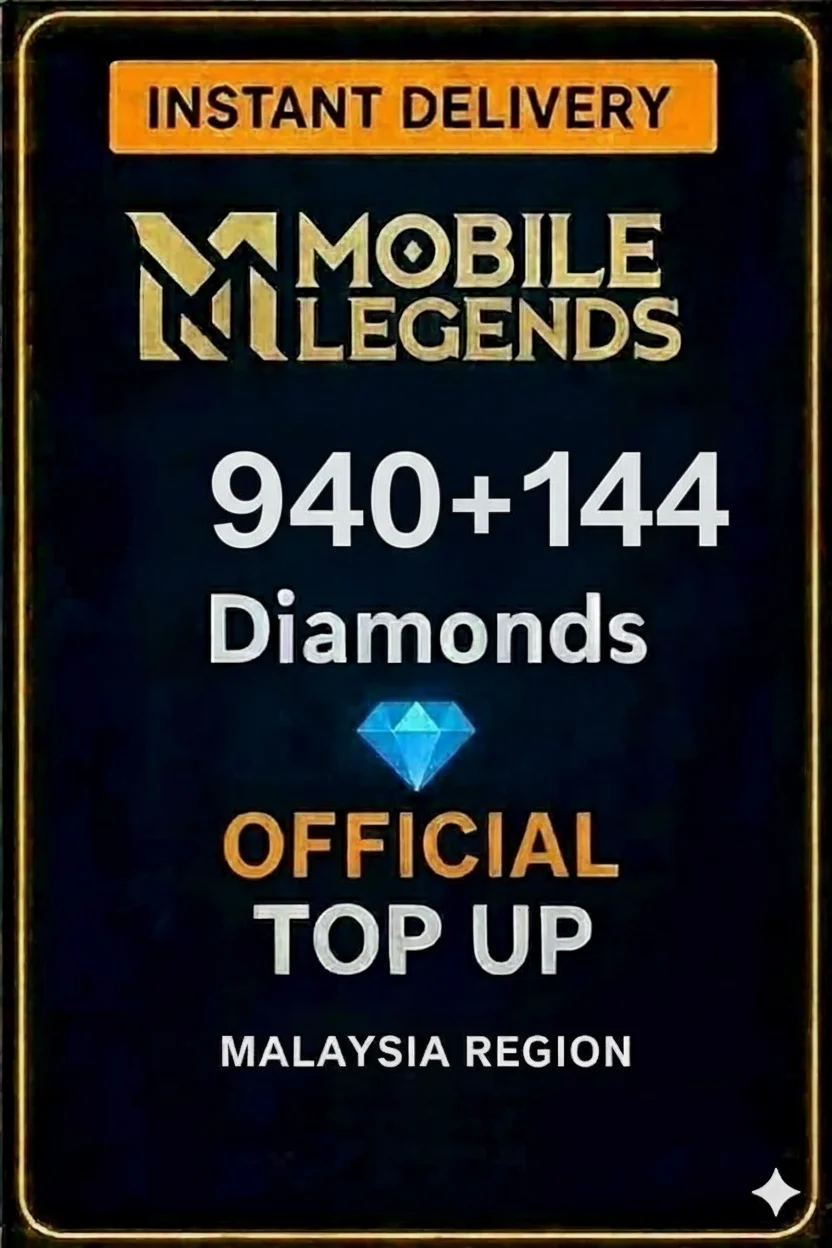 مۆبایل لێجێندز 940 Diamonds + 144 Bonus Top-Up (Malaysia) · Mobile Legends